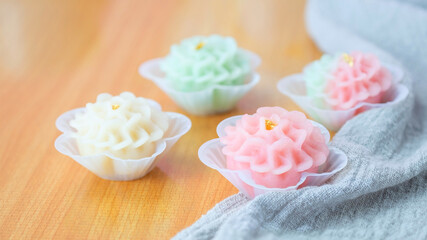 Colorful traditional Thai dessert (Chor Pha ka krong flower).