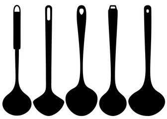 Soup ladles  different. Vector image.