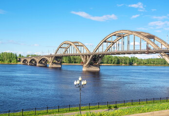 Embankment and bridge over the Volga river in Rybinsk