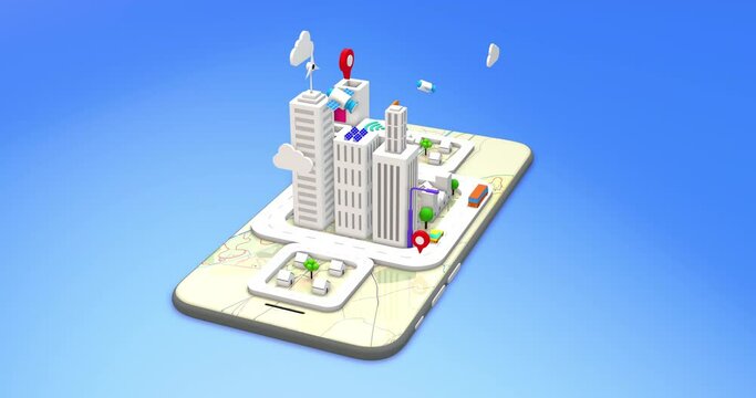 Isometric 3D Futuristic Smart City On Smart Phone. Artificial Intelligence. Loop. Technology Related 3D 4K Motion Graphics.