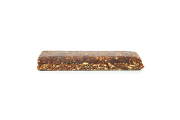 Tasty protein bar isolated on white background