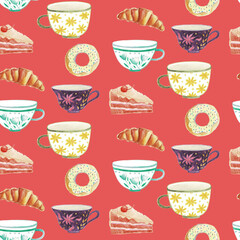 Seamless pattern with dishes and sweets
