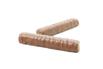 Tasty candy bars isolated on white background