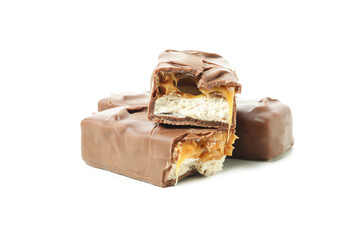Tasty candy bars isolated on white background