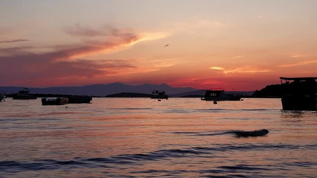 Beautiful sunset view and vivid colors in Waterfront Ildiri, Cesme, Izmir - TURKEY