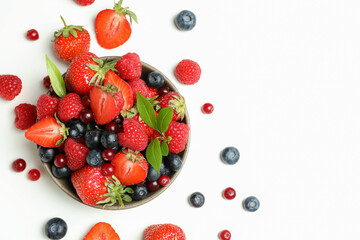 Delicious fresh berry mix on white background