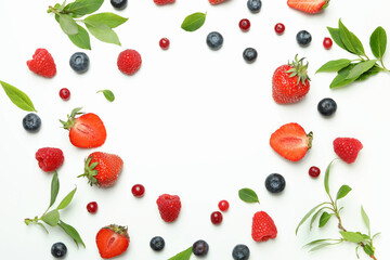 Delicious fresh berry mix on white background