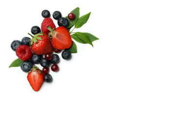 Delicious fresh berry mix on white background