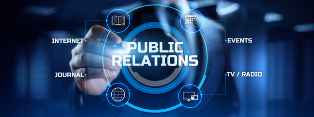 PR Public relations concept. Communication advertising marketing strategy.