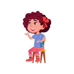cute girl sitting in chair and communicate with children group in kindergarten cartoon vector. cute girl sitting in chair and communicate with children group in kindergarten character. isolated flat