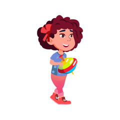 caucasian girl child play with pegtop toy cartoon vector. caucasian girl child play with pegtop toy character. isolated flat cartoon illustration