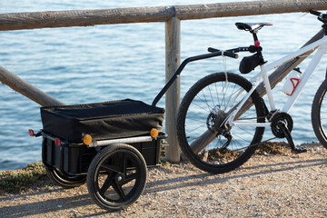 bikepacking ,luggage rack with bicycle, sea background