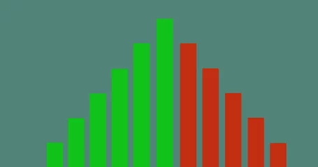 Foto op Plexiglas Digitaal gegenereerde afbeelding van groene en rode balk graohs tegen groene achtergrond © vectorfusionart