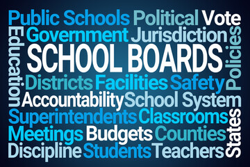 School Boards Word Cloud on Blue Background