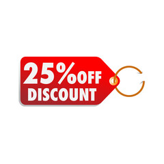  isolated red sale tag 25% discount offer white background