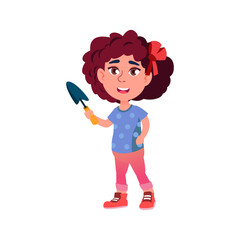 happy small girl with shovel for care domestic plants cartoon vector. happy small girl with shovel for care domestic plants character. isolated flat cartoon illustration