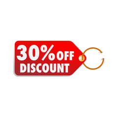  isolated red sale tag 30% discount offer white background