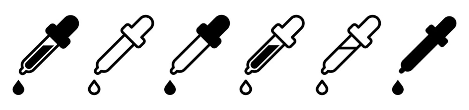 Dropper icon. Set of pipette icons. Laboratory analysis sign. Vector illustration.
