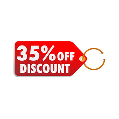  isolated red sale tag 35% discount offer white background