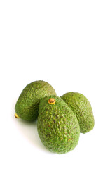 Three of Fresh Ripe Avocado Whole Fruits Isolated on White Background