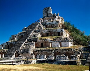mexico, campeche, building of the five floors, central america, edzna, excavation site, mayan...