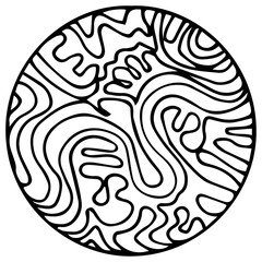 Doodle surreal fantasy circle with waves coloring page for adults. seamless pattern Hand drawn simple illustration.