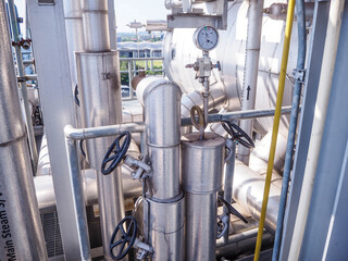 Piping and insulation of steam in boiler systems for industrial zone in at power plant.