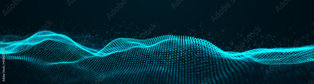 Aufkleber Abstract background of points. Wave of particles. Network. Cyber structure. Big data stream. 3d rendering