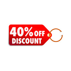  isolated red sale tag 40% discount offer white background