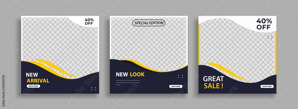 Wall mural set of editable minimal square banner template. blue yellow white background color with geometric sh
