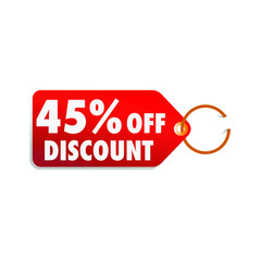  isolated red sale tag 45% discount offer white background