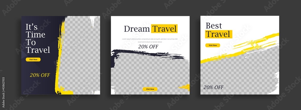 Wall mural set of editable minimal square banner template. blue yellow white background color with geometric sh