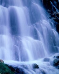 Fototapeta na wymiar waterfall, [m], water, flow, stones, long exposure, blue, rocks, slope, watercourse, natural, cascade, 