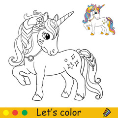 Cartoon cute unicorn with a pendant around her neck coloring