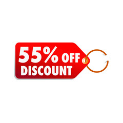 isolated red sale tag 55% discount offer white background