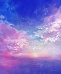 Illustration du ciel d& 39 été et du paysage marin (lever du soleil)