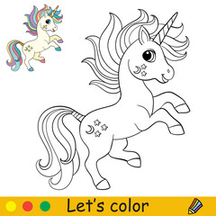 Cartoon cute and funny jumping unicorn coloring