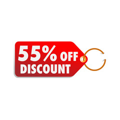 isolated red sale tag 55% discount offer white background