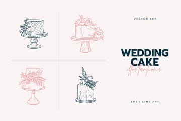 Wedding cake trending vector illustration. Linear art. Icon for wedding agencies, photographers, law shops, florists, pastry shops