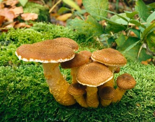 common hallimasch, armillaria, polymyces, forest floor, amillaria ostoyae, mushrooms, lamellar fungi, tufted, conditionally edible, moss, plant, 