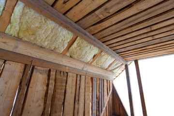 glass wool isolation in a wooden house construciton
