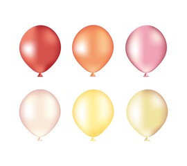 Vector illustration isolated on a white background six mother of pearl balloons:red, orange, lilac, pink, yellow, and gold.It can be used for postcards, posters, illustrations for magazines, books, an