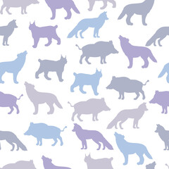 Seamless pattern with silhouettes of forest animals