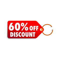 isolated red sale tag 60% discount offer white background