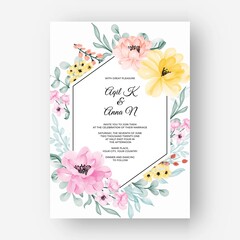 flower frame with color pastel pink yellow for wedding invitation