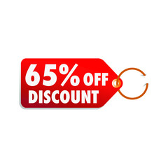isolated red sale tag 65% discount offer white background