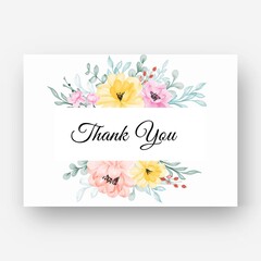 thank you card with flower pink yellow frame