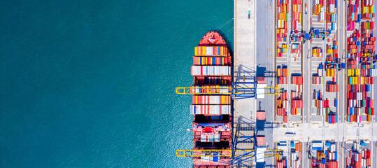 Aerial view of International Containers Cargo ship in the blue ocean,Freight...