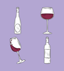 wine glasses bottles