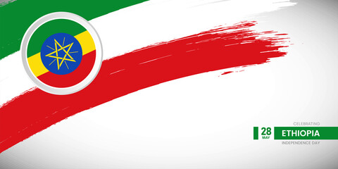 Creative brush stroke with flag of Ethiopia country. Happy derg downfall day background with grunge flag